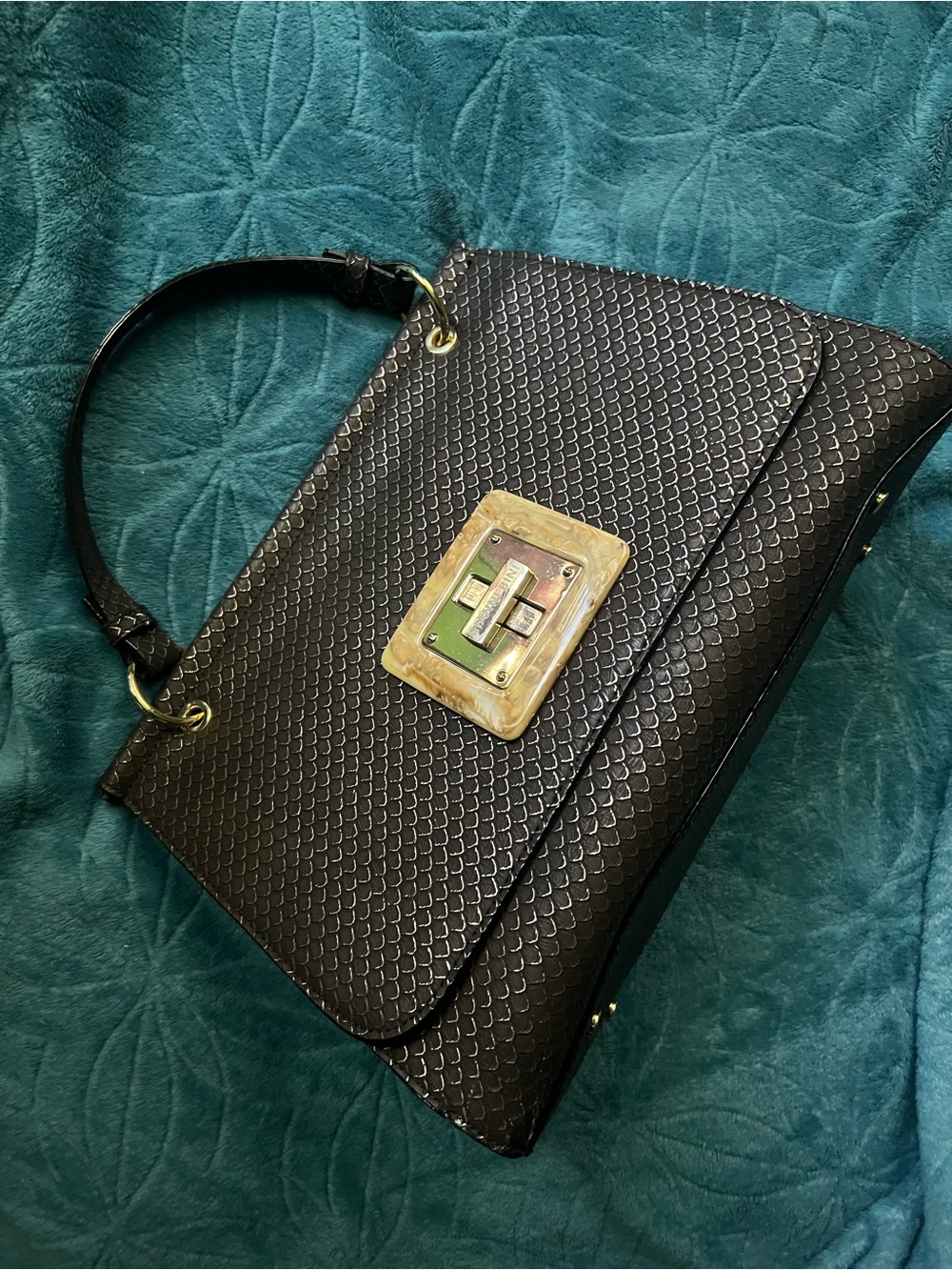 Gianni Bini brown snakeskin handbag with gold scales